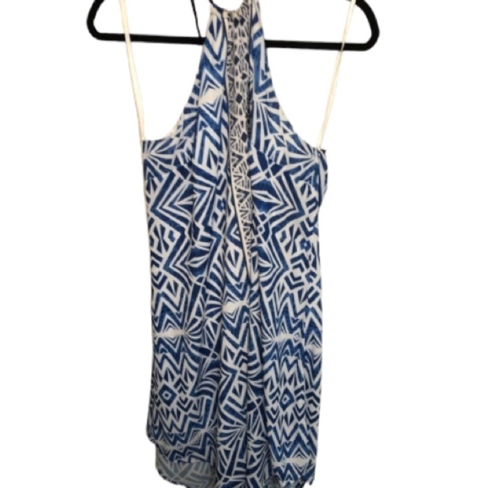 Mossimo size XL blue print halter dress lined asymmetrical hem racer back